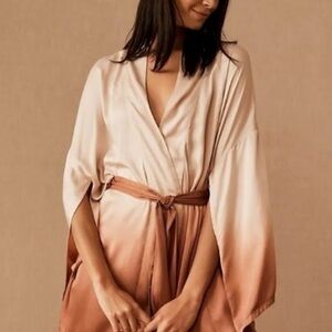 BHLDN Ombre Satin Wrap Robe in Cream and Rust